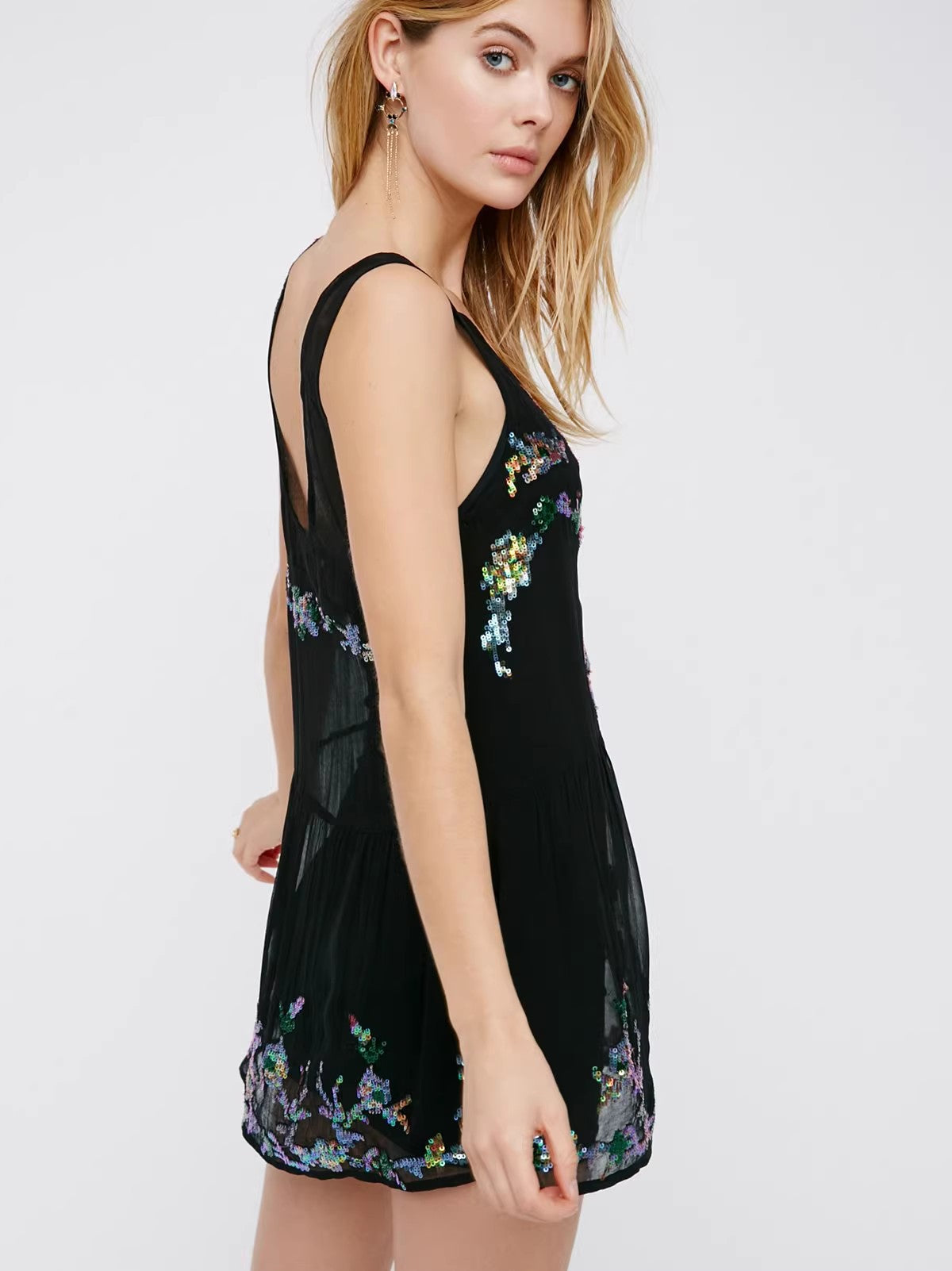 Bohemian Sequin Perspective Backless Dress
