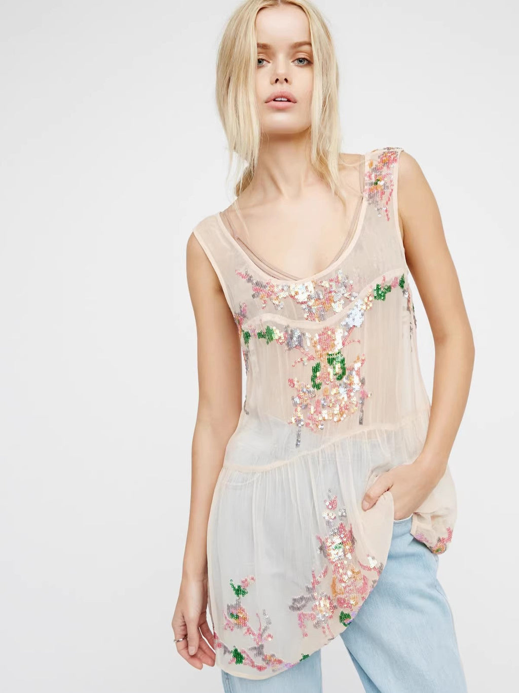 Bohemian Sequin Perspective Backless Dress