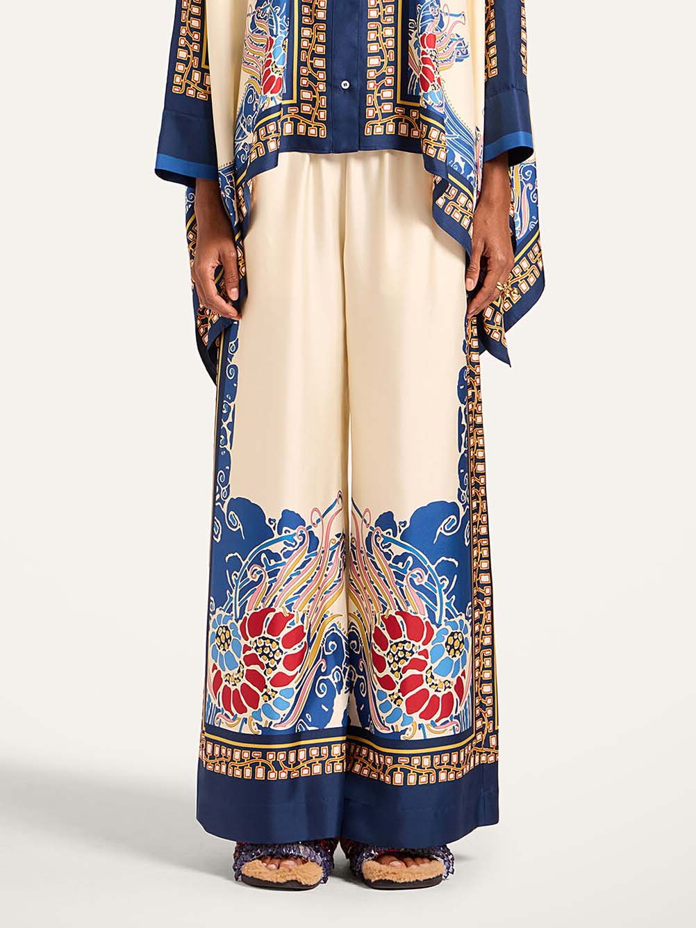 Elegant Bohemian Print Vest With Tassels Two-Piece Set
