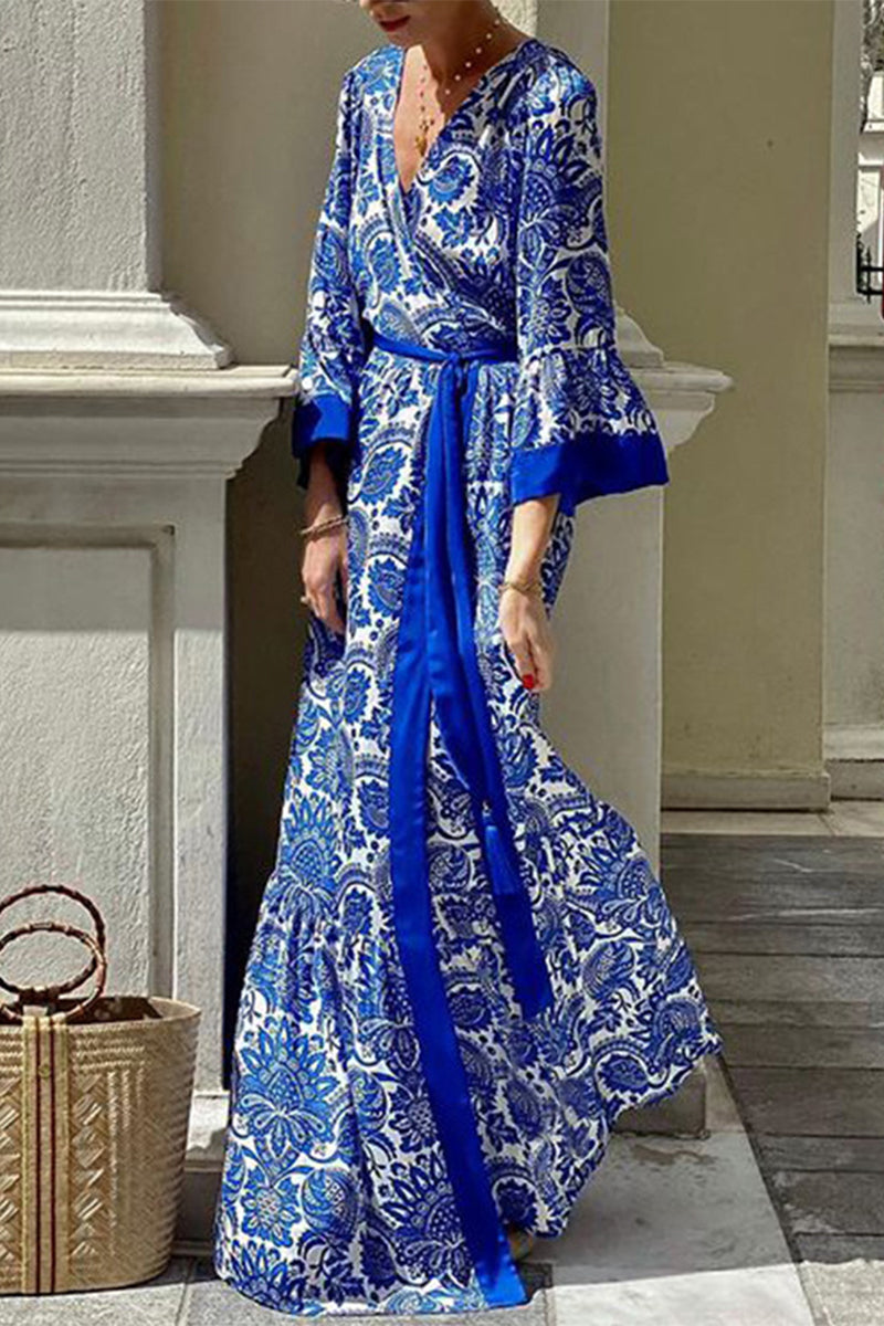Bohemian Vintage Floral Bandage V Neck Printed Dresses