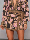 Casual Bohemian Floral Print Tie Wrap Skirt