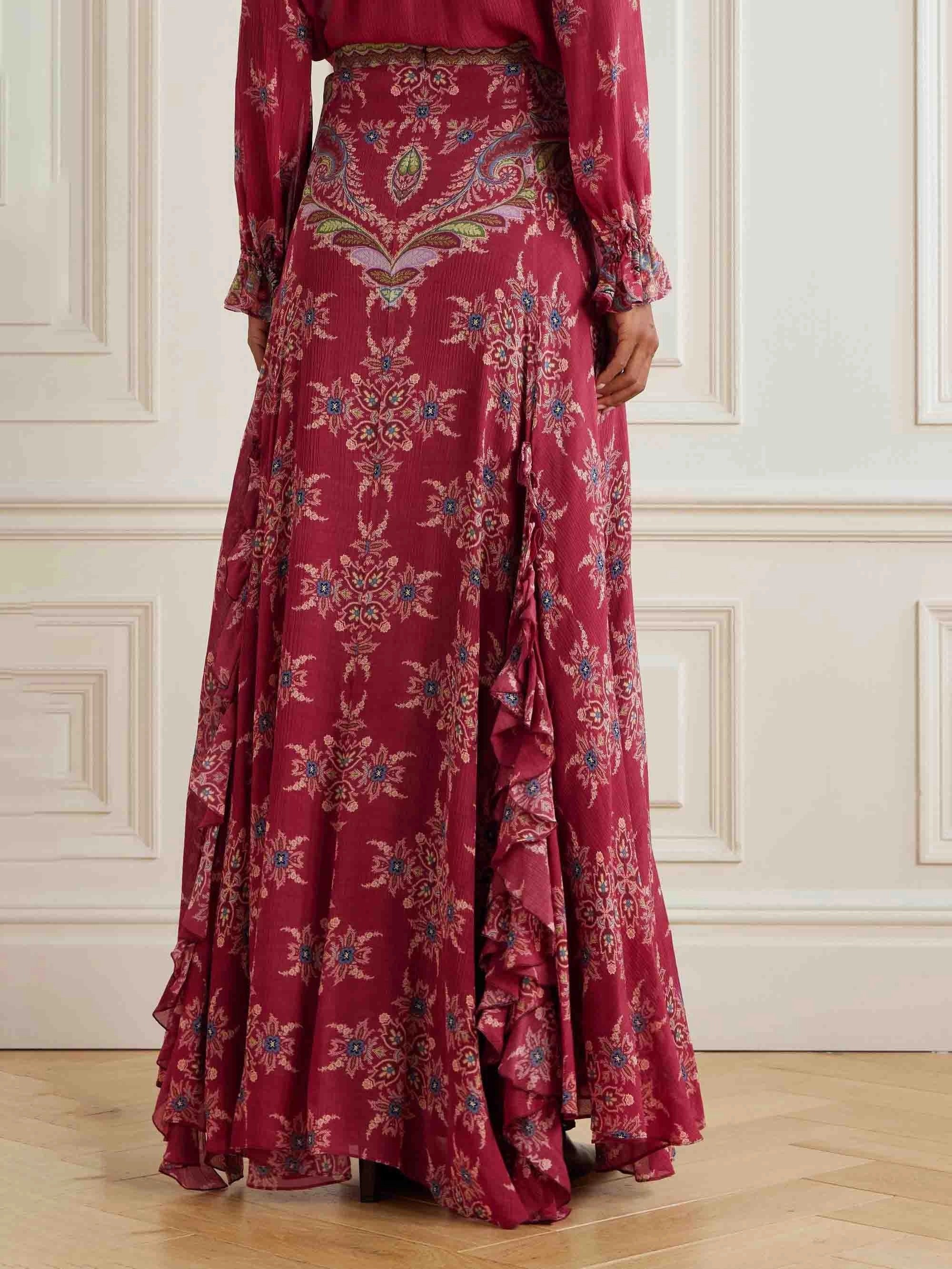 Exquisite Bohemian Ruffled Printed Chiffon Skirt