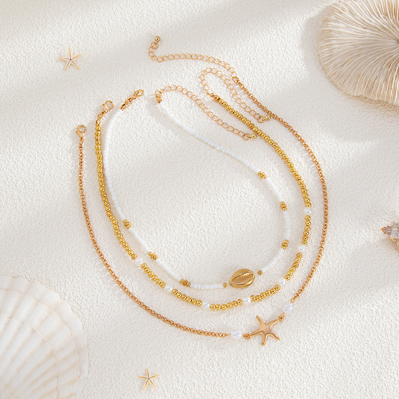 Bohemian Sunflower Multi-layer Pearl Shell Necklace