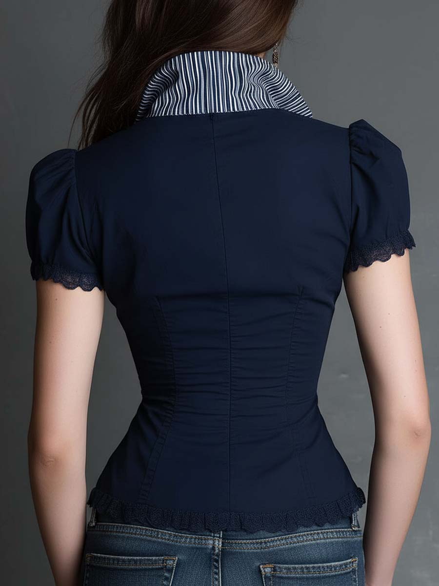 Vintage Bohemian Navy Corset Blouse