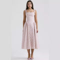 Floral Bohemian Waist Tight Slim Backless Vacation Sling Mid Length Dress
