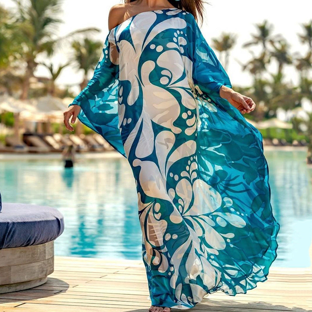 Dress Bohemian Dress Printed Loose off Shoulder Dress