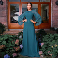 Long Sleeved Elegant Deep Round Neck Tight Waist Beach Vacation Long Bohemian Large Swing