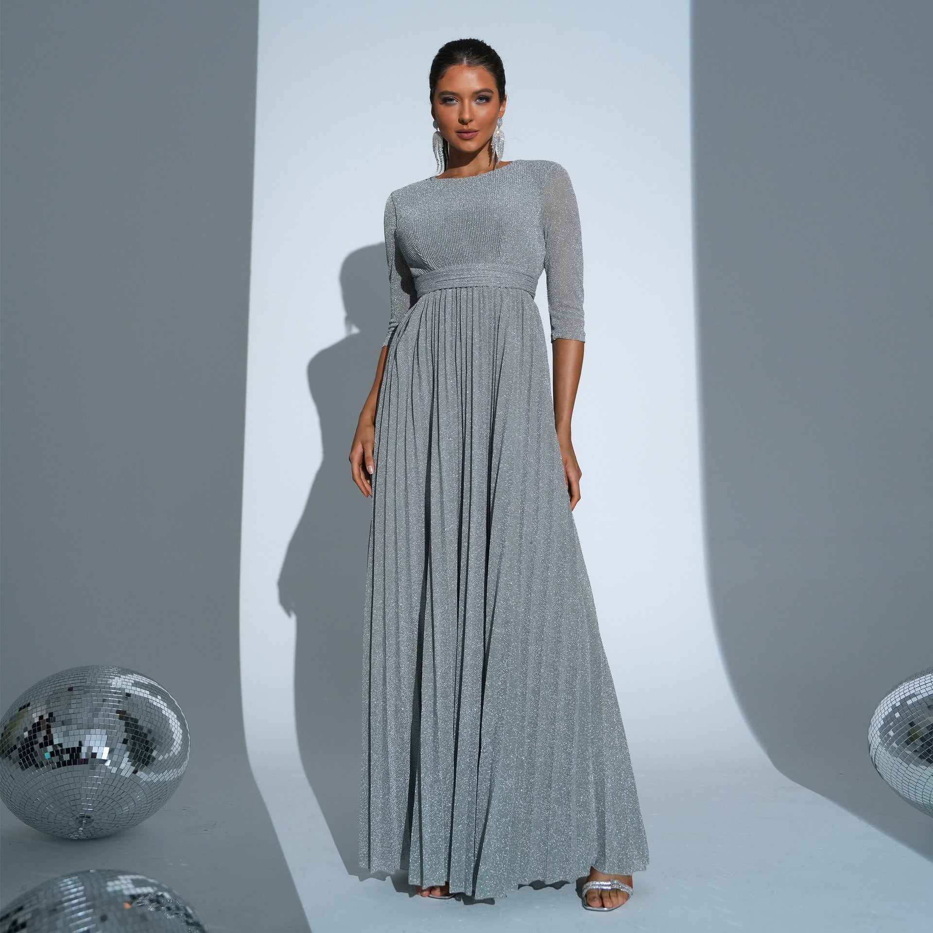 Five Quarter Sleeve Crew Neck Long Bohemian Large Swing Waist Evening