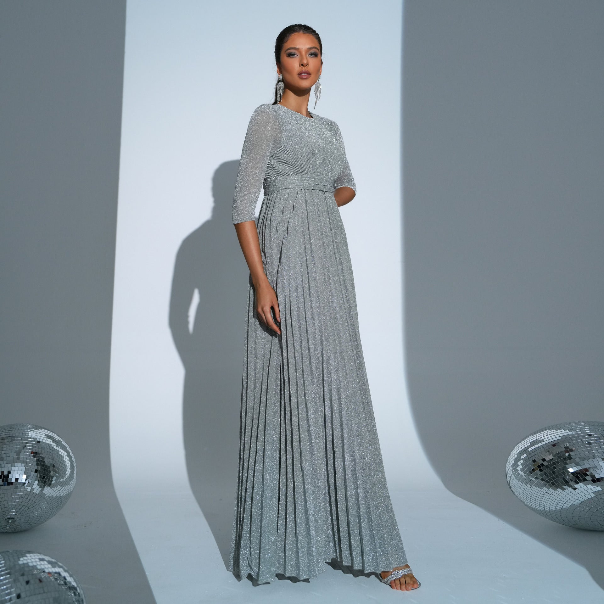 Five Quarter Sleeve Crew Neck Long Bohemian Large Swing Waist Evening