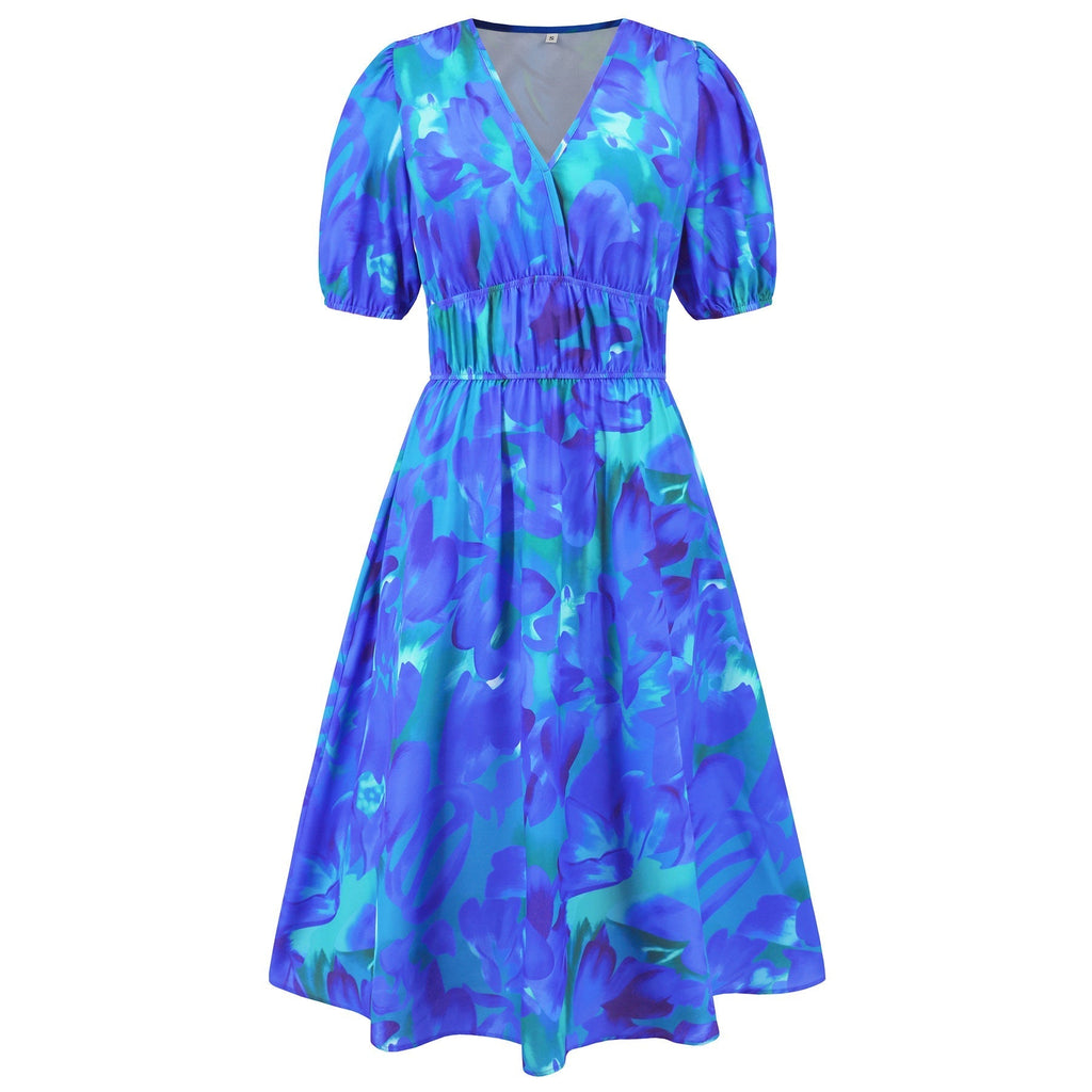 V Neck Bohemian Printed Dress A Line Dress