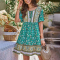 A line Dress Bohemian Rayon Positioning Floral Green Dress