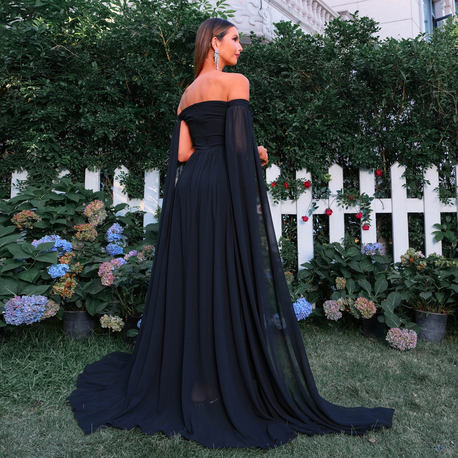 Elegant Boat Neck Off The Shoulder Waist Beach Vacation Long Bohemian Large Swing