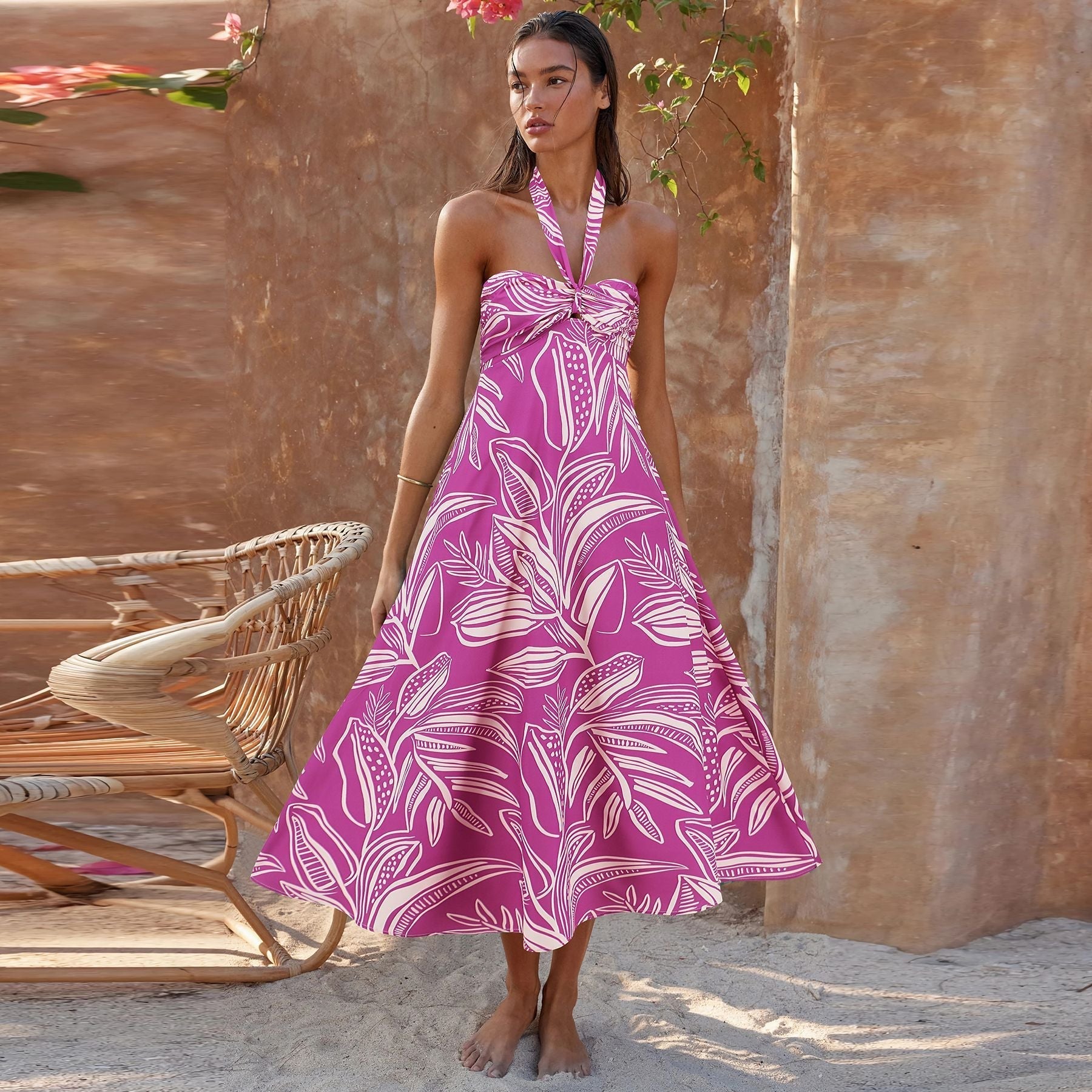 Halter Dress Bohemian Printed Maxi