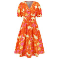 V Neck Bohemian Printed Dress A Line Dress