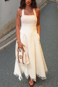 Bohemian Square Neck Pocket Tassel Holiday Maxi Dress